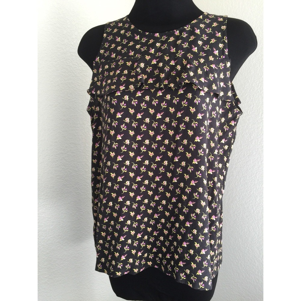 ANN TAYLOR LOFT Women's Shirt Blouse Top Ruffle Sleeveless‎ floral rayon size SP